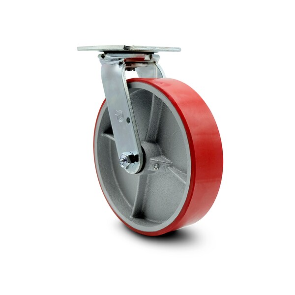 8 Inch Red Poly on Cast Iron Wheel Swivel Caster with Ball Bearing SCC
